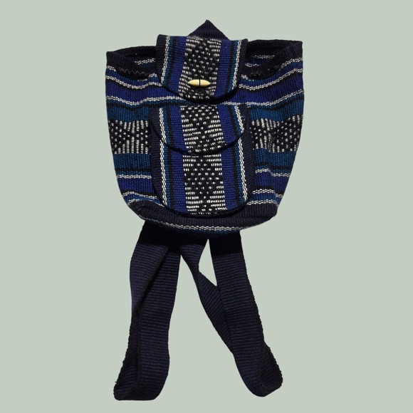 Handbags - Boho Handwoven Mini Backpack Blue Striped Woven Festival Small Rucksack Bag